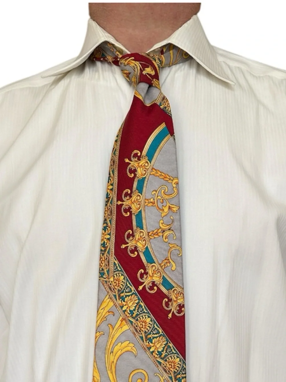 Farentino Ferre Bold Red and Gold Baroque Silk Tie Vintage